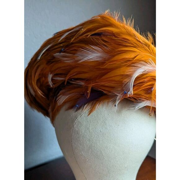 George Zamaul Couture Ladies Orange Felt Hat Feathers Rhinestones Church Formal main image 12